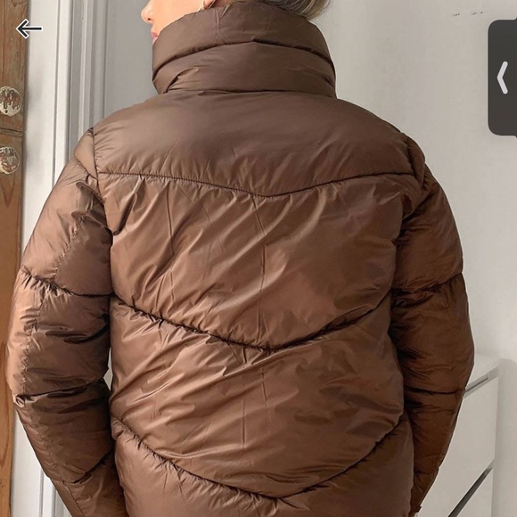 Mango shiny puffer coat in brown - Picture 3 of 6